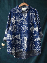 Women's Fish Art Print Casual Cotton And Linen Shirt